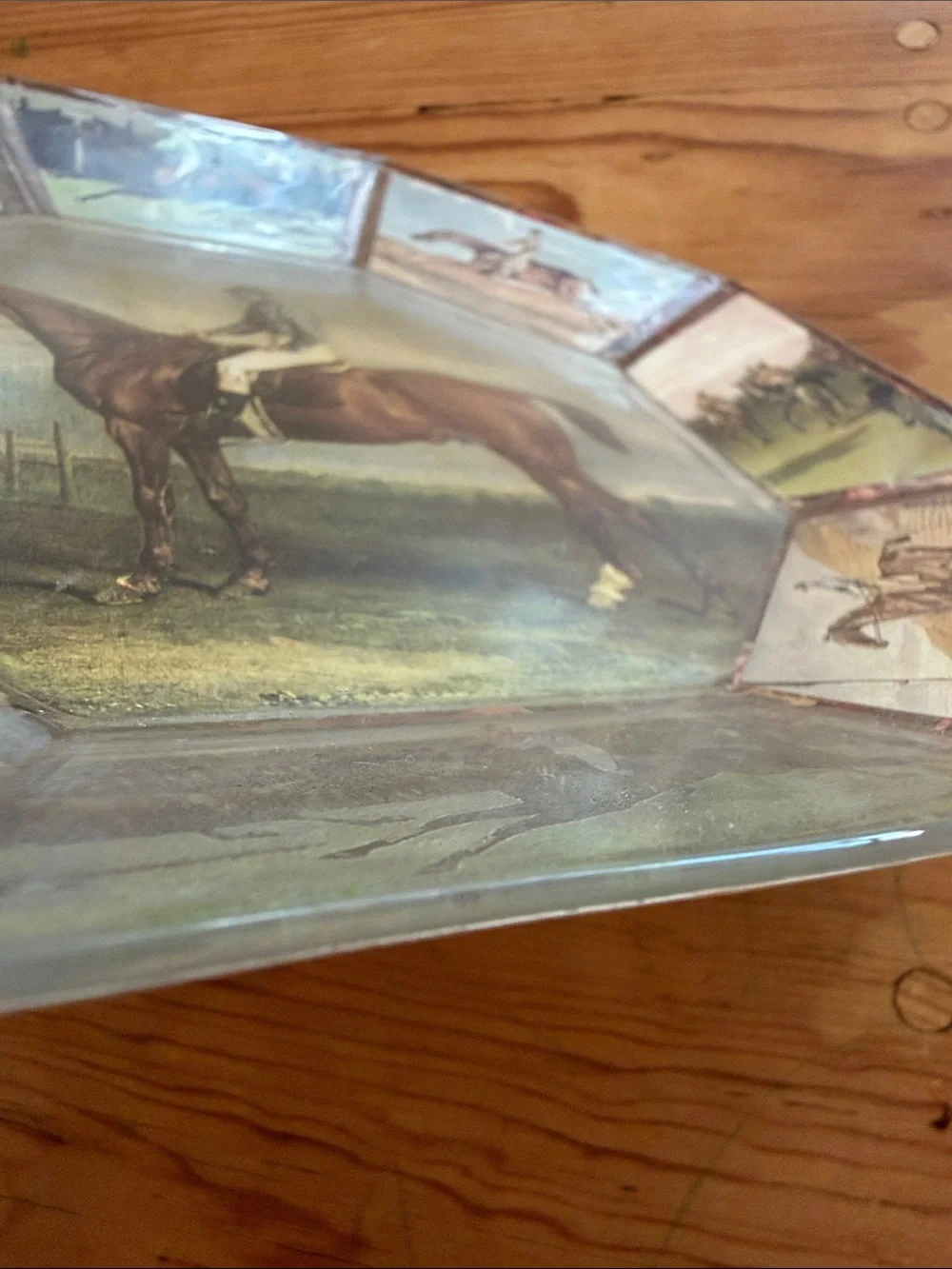 Equestrian octagon plate featuring a jockey on his horse, beautiful